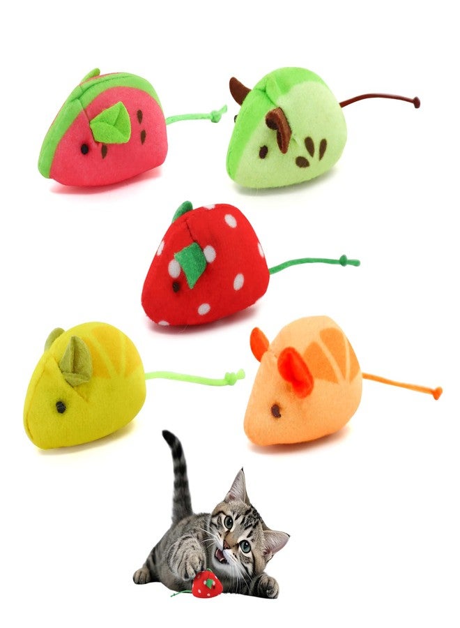 Andiker 5 Pcs Cat Mouse Toys, Soft Cat Plush Toy with Fruit Pattern Interactive Cat Toys for Indoor Cats and Kittens to Bite Chew Scratch - Image 1
